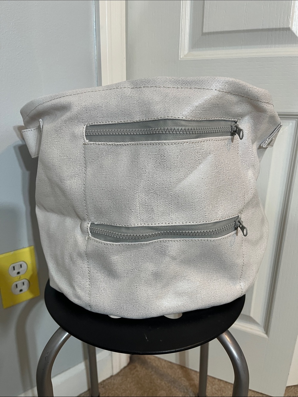 MIMISH large White Storage Bin Round Canvas 100% Cotton With Zipper & Handles
